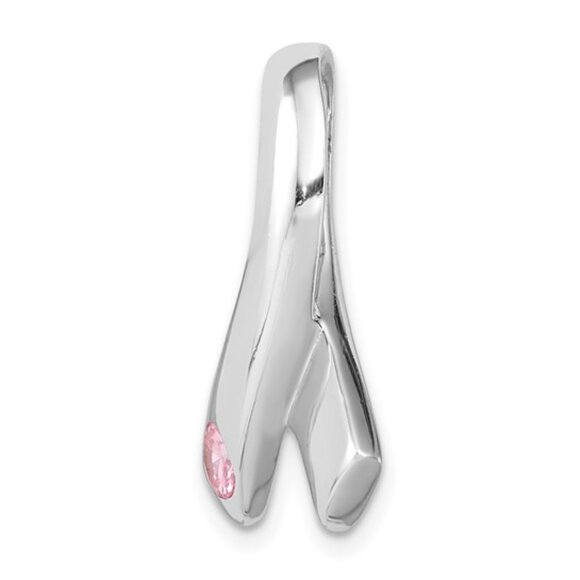 925 Sterling Silver with Pink CZ Cancer Awareness Ribbon Necklace Charm Slide - Picture 2 of 4